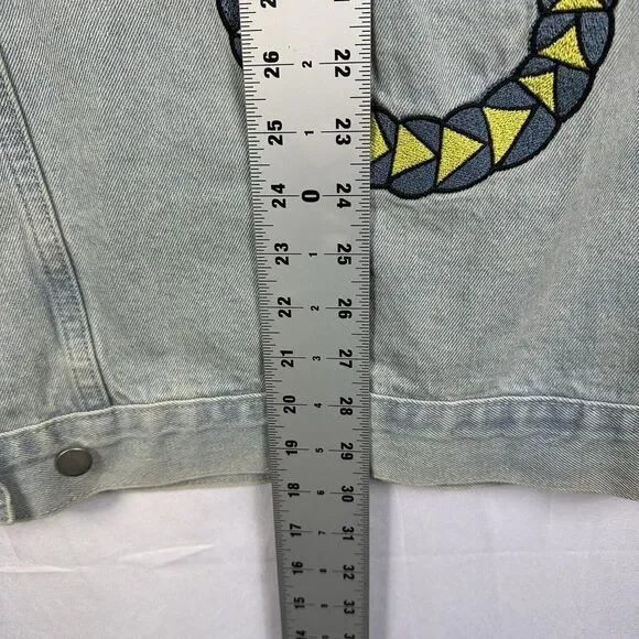 Pance News Denim Trucker Jacket Womens 3XL Light Blue Embroidered Elephant Rare - Picture 12 of 12